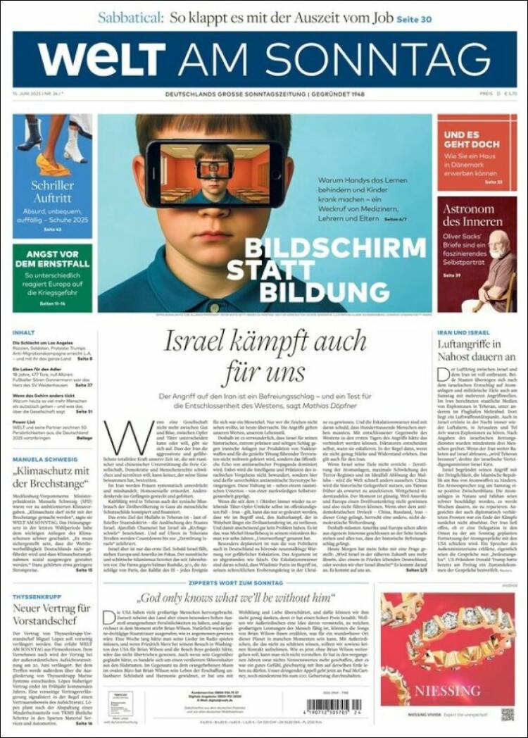Portada de Die Welt (Germany)