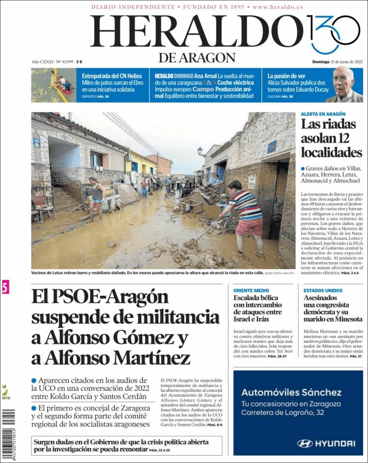 Portada de Heraldo de Aragón (España)