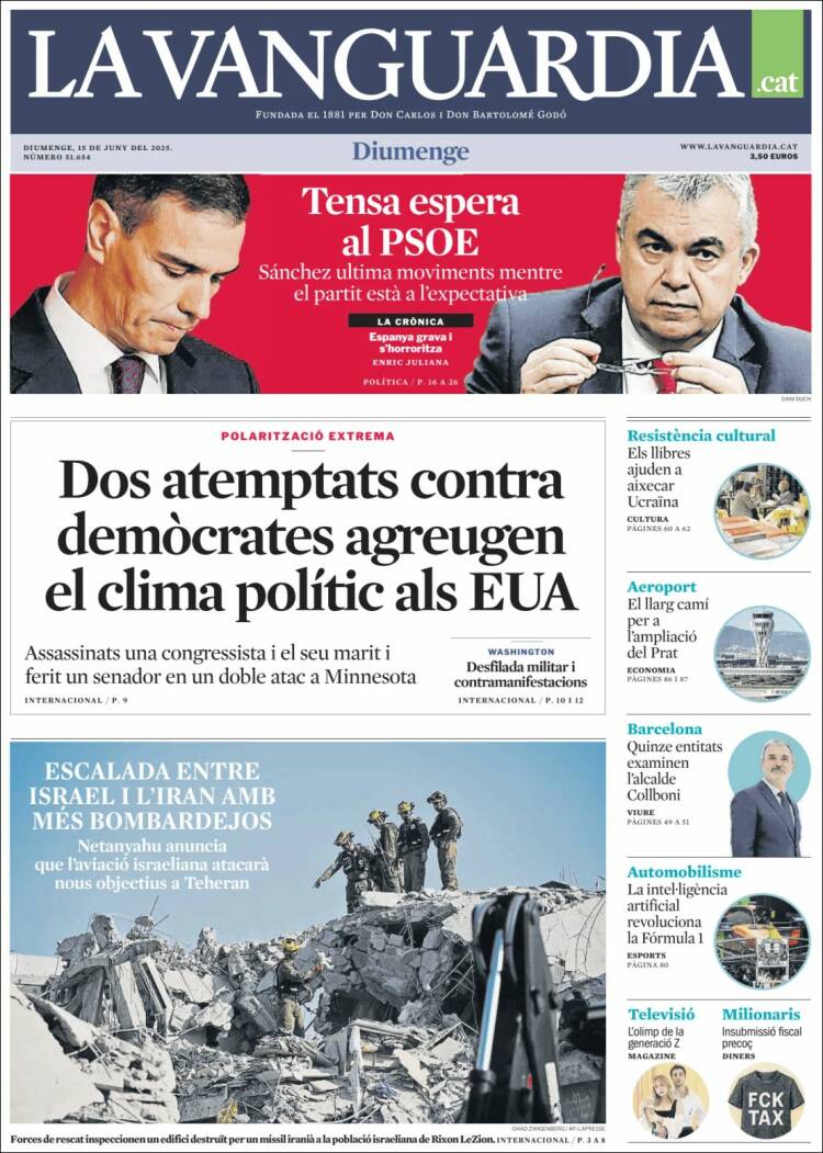 Portada de La Vanguardia (España)