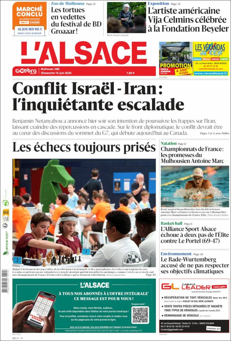 Portada de Journal L'Alsace (Francia)