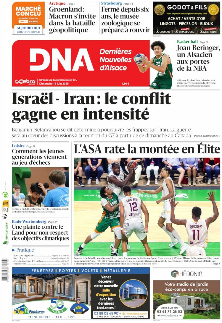 Portada de Les Dernières Nouvelles d'Alsace (France)
