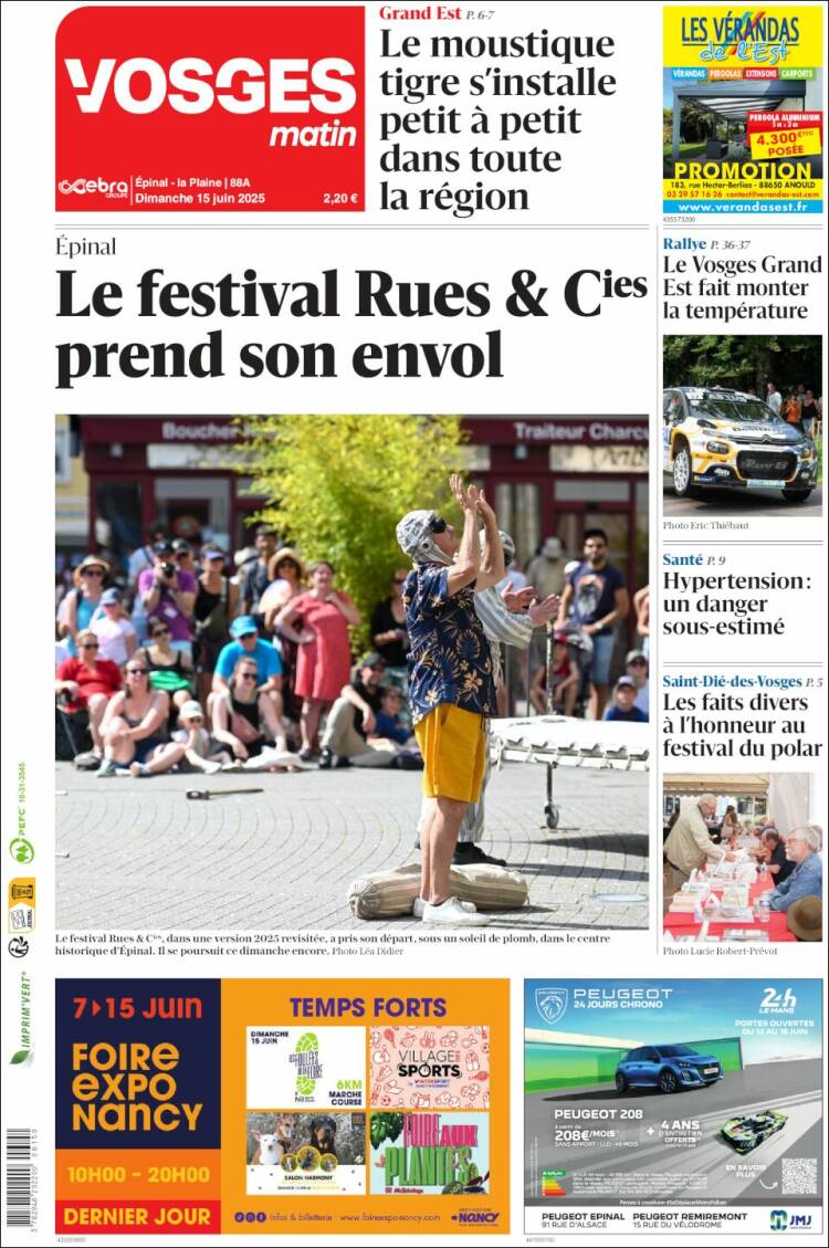 Portada de Vosges Matin (Francia)