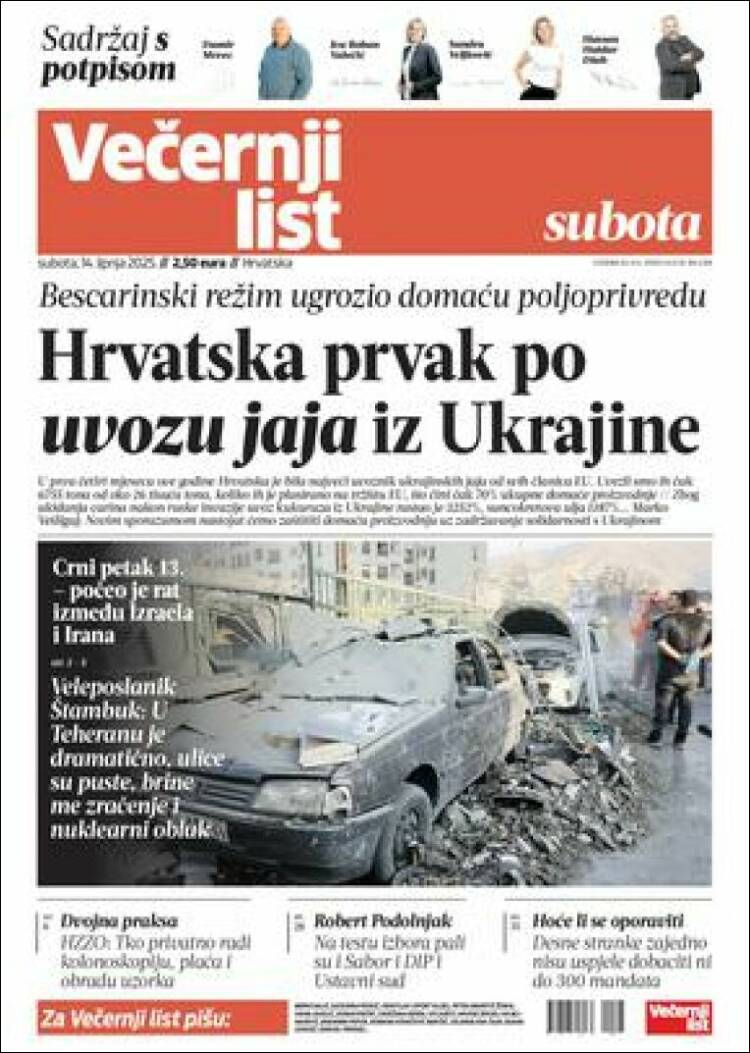 Portada de Večernji (Croatia)