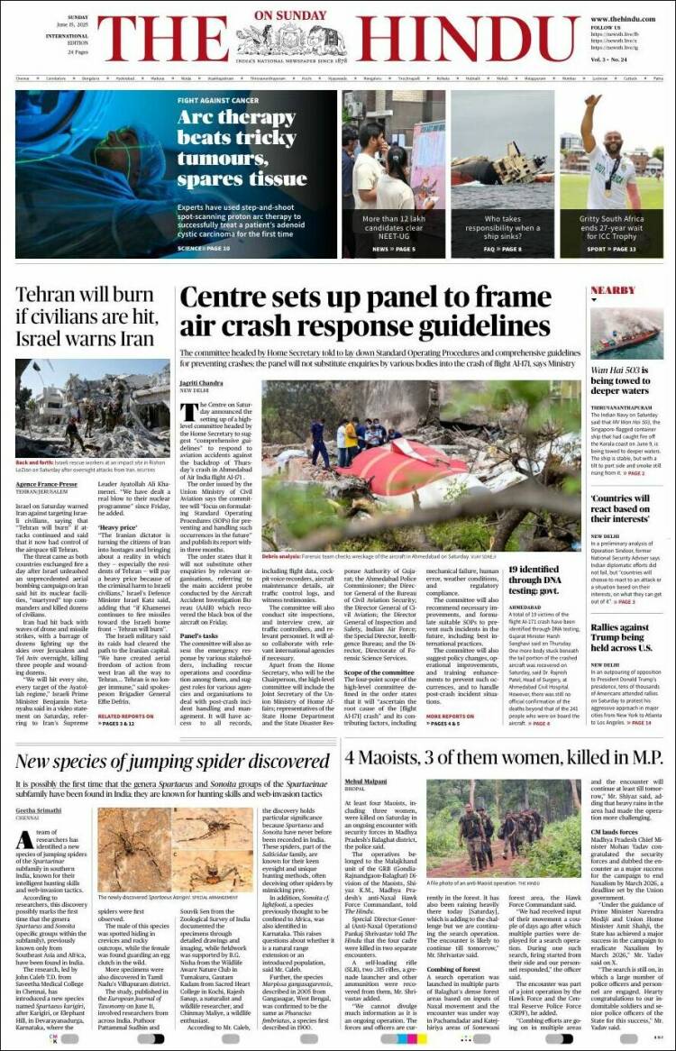 Portada de The Hindu (India)