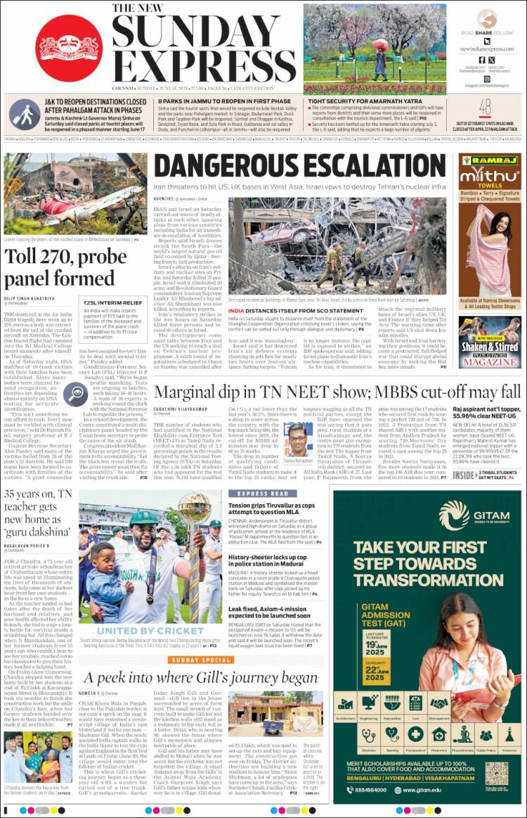 Portada de New Indian Express (India)
