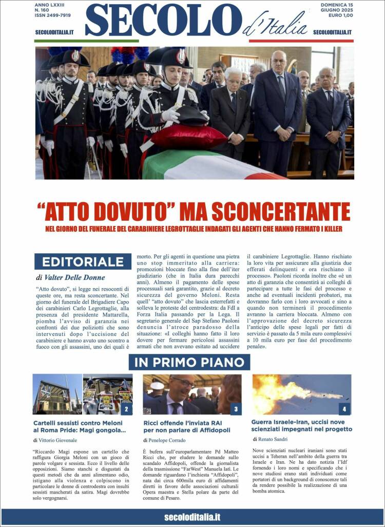 Portada de Secolo d'Italia (Italy)