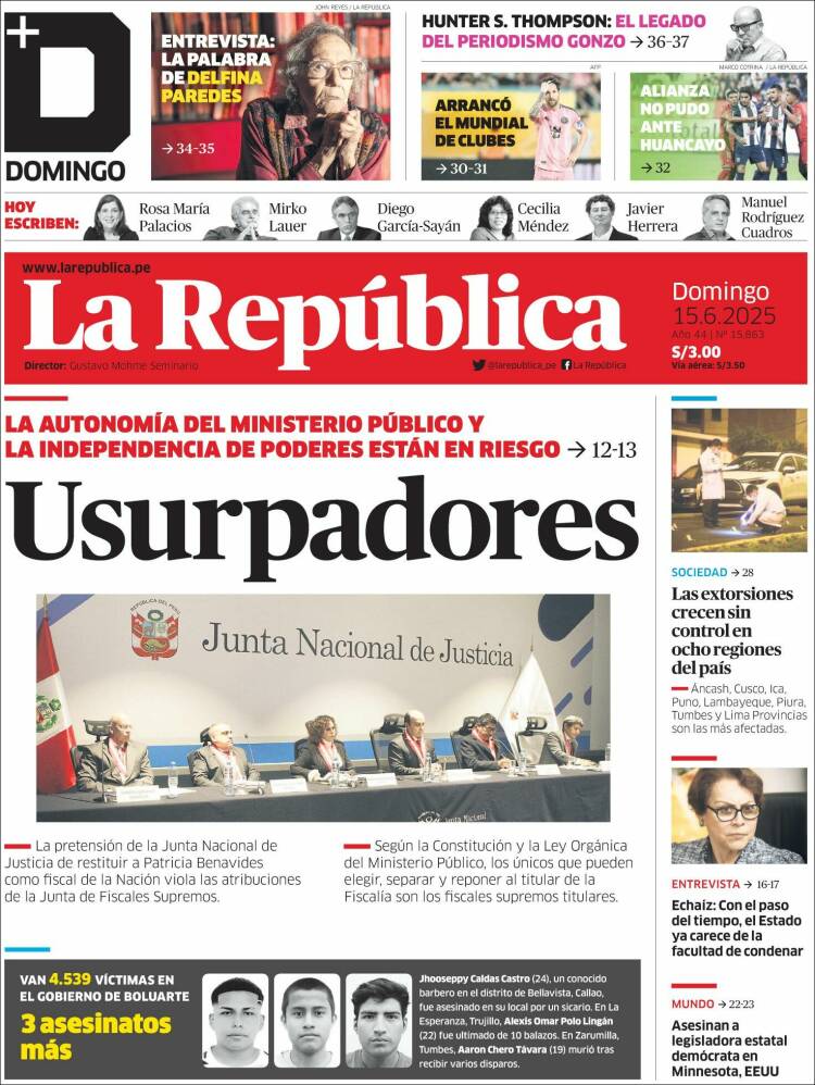 Portada de La Republica (Peru)