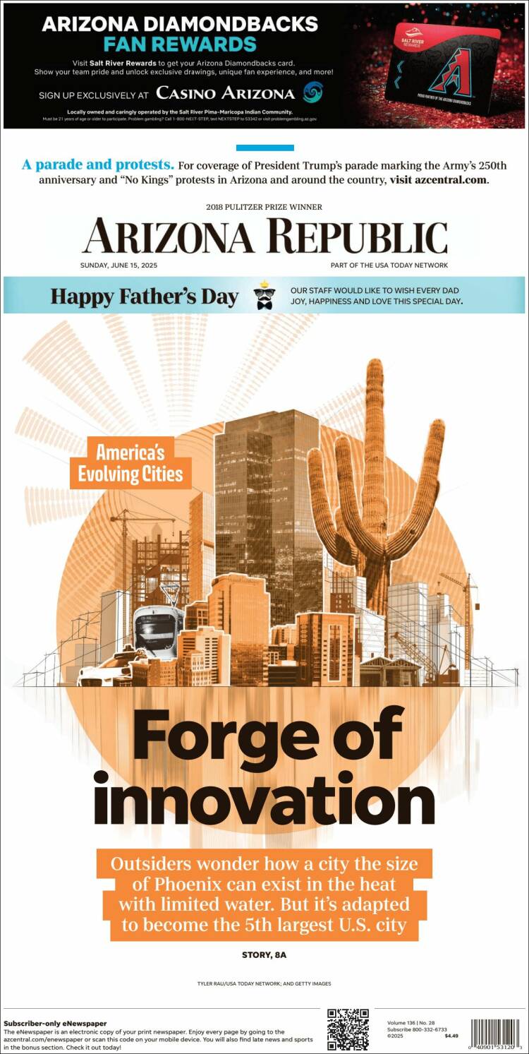 Portada de Arizona Republic News (USA)