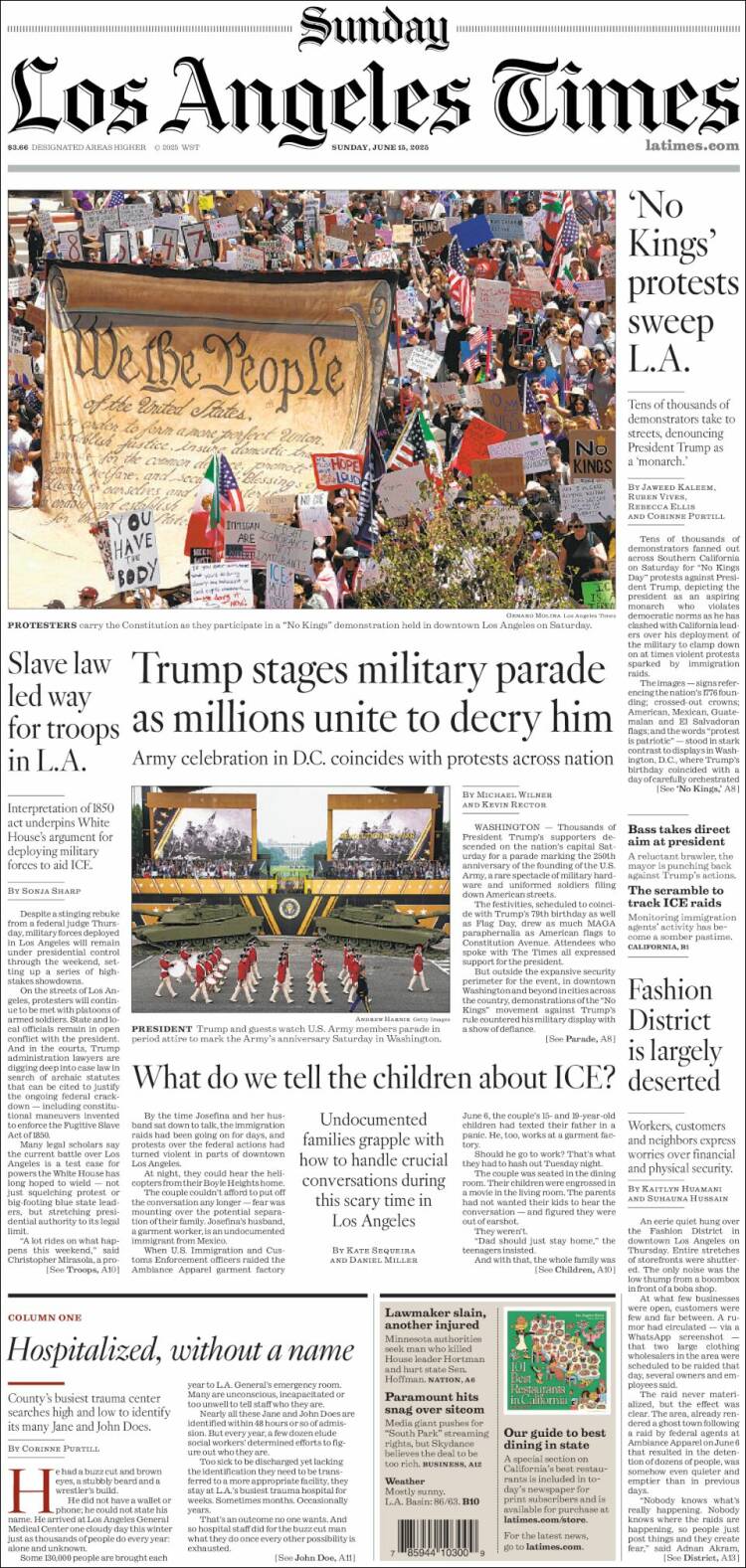 Portada de Los Angeles Times (USA)