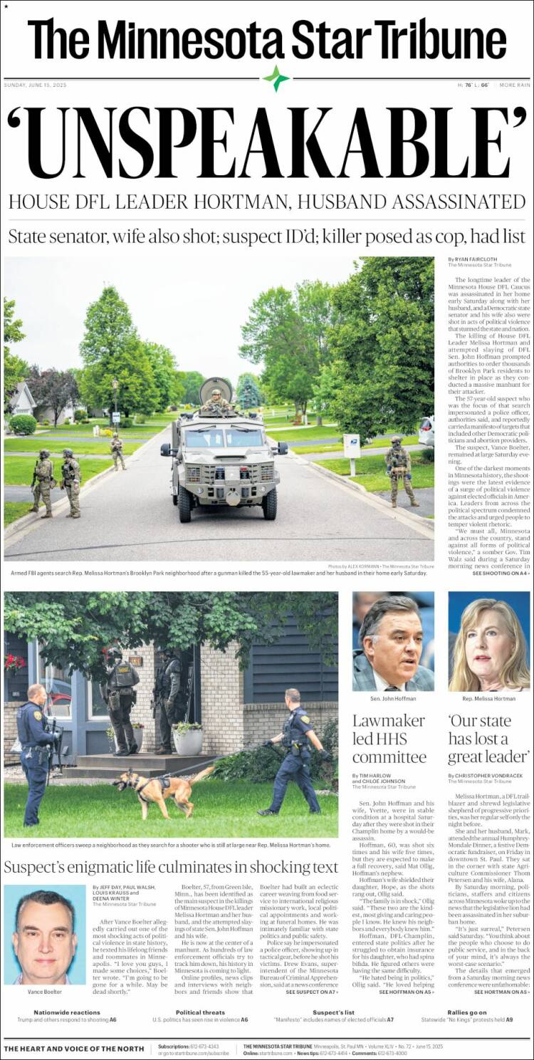 Portada de Star Tribune (USA)
