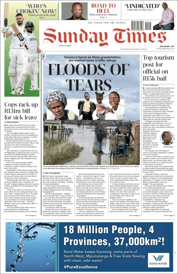 Portada de The Times (Sudáfrica)