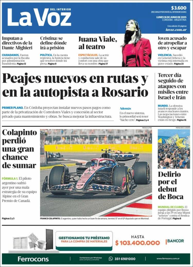 Portada de La Voz del Interior (Argentina)