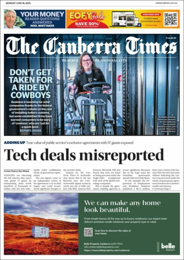 Portada de The Canberra Times (Australia)