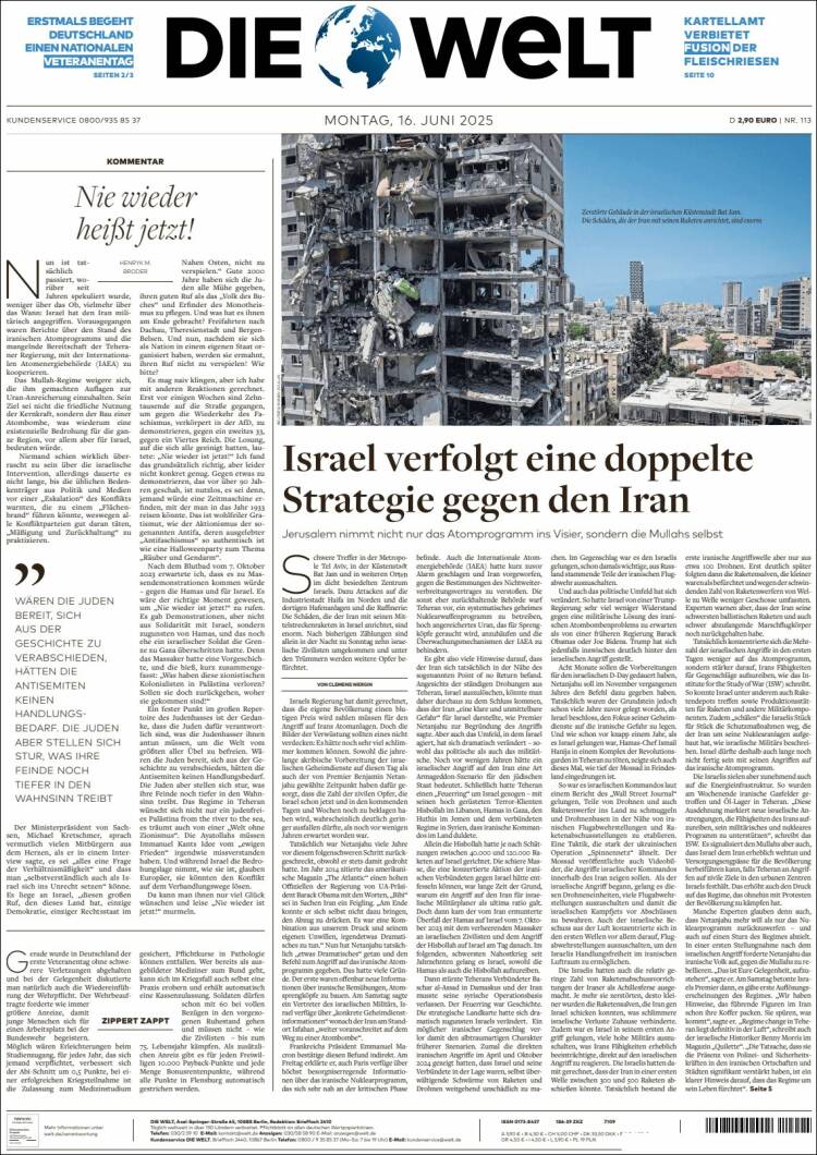 Portada de Die Welt (Germany)