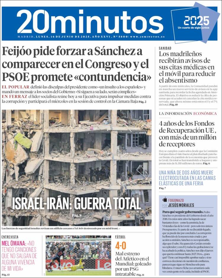 Portada de 20 Minutos - Madrid (España)