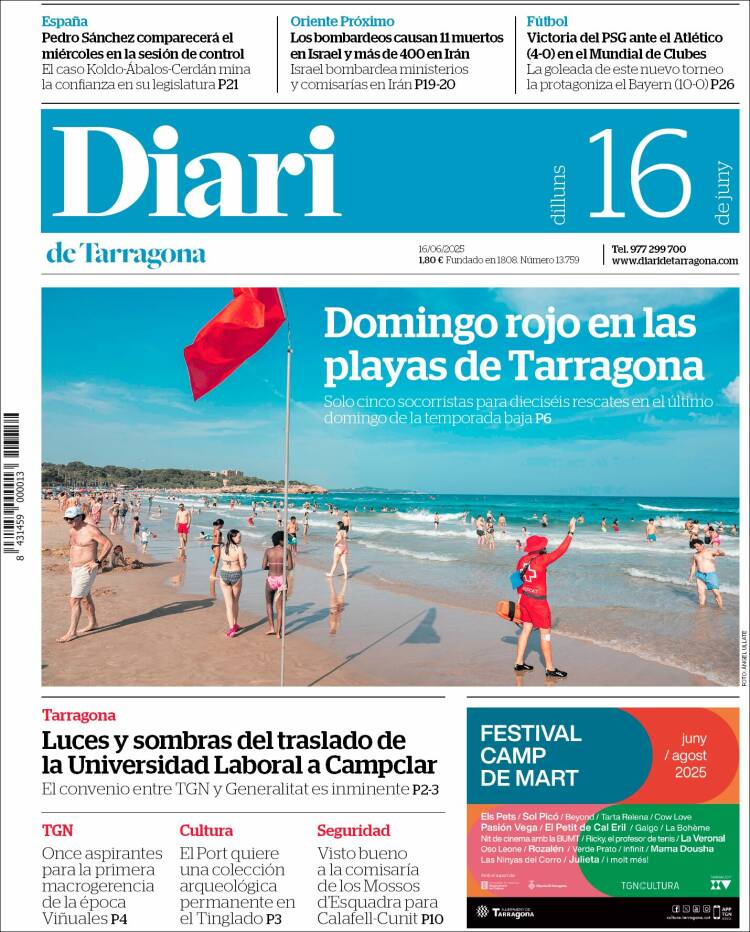 Portada de Diari de Tarragona (España)