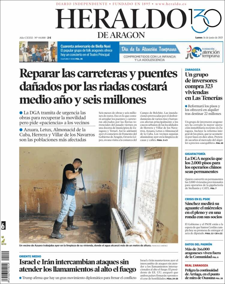 Portada de Heraldo de Aragón (España)