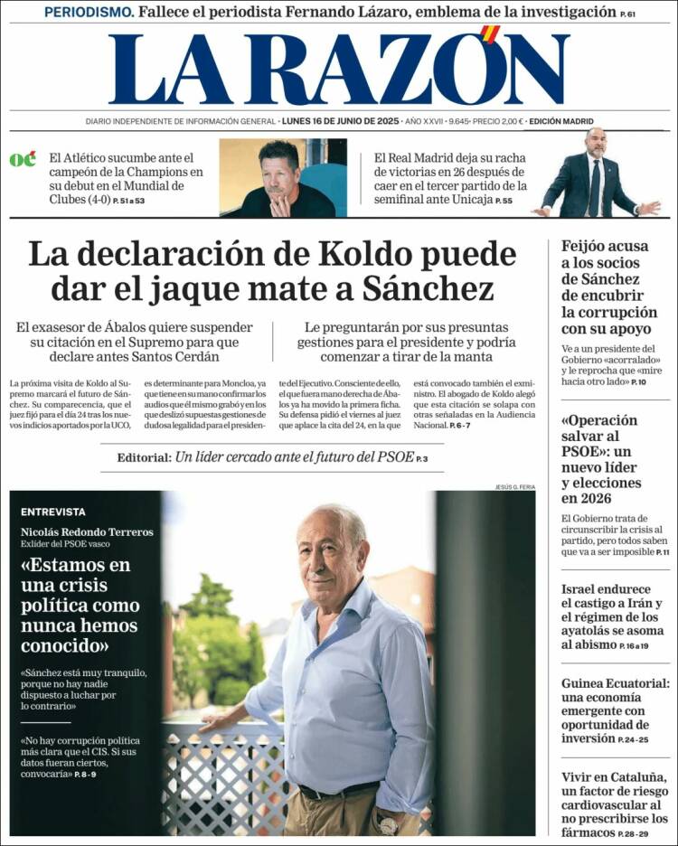 Portada de La Razón (España)