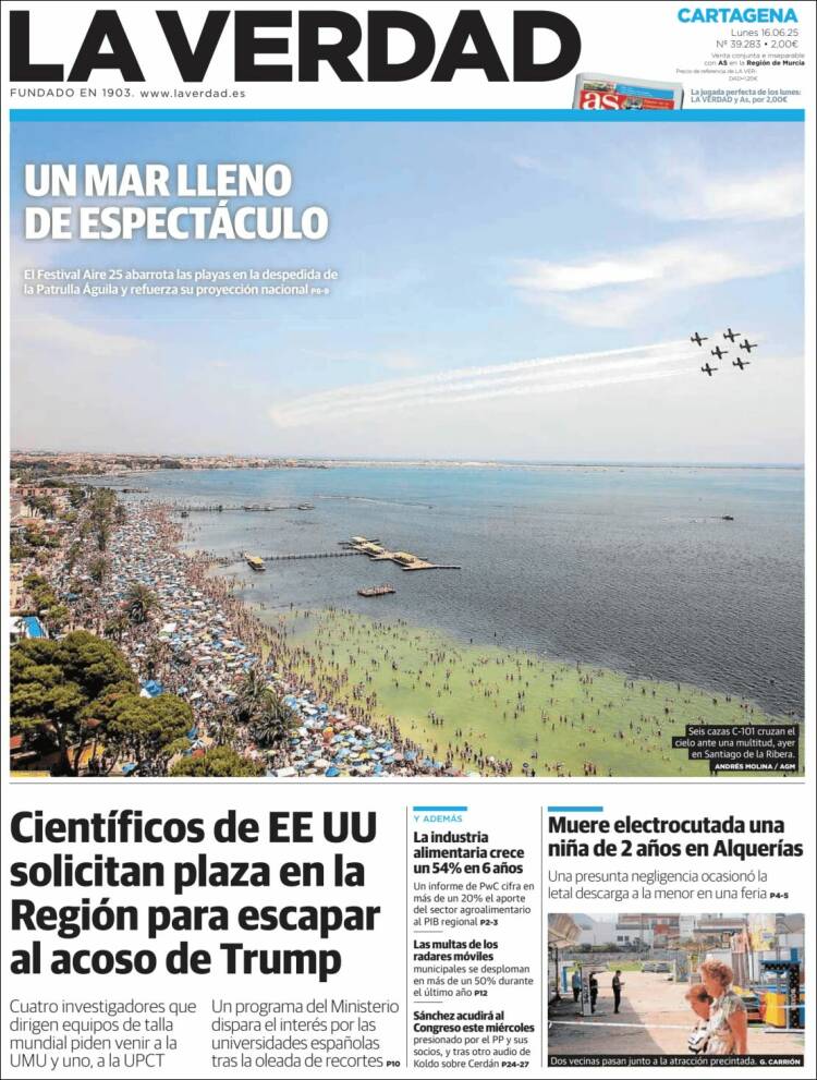 Portada de La Verdad de Cartagena (España)
