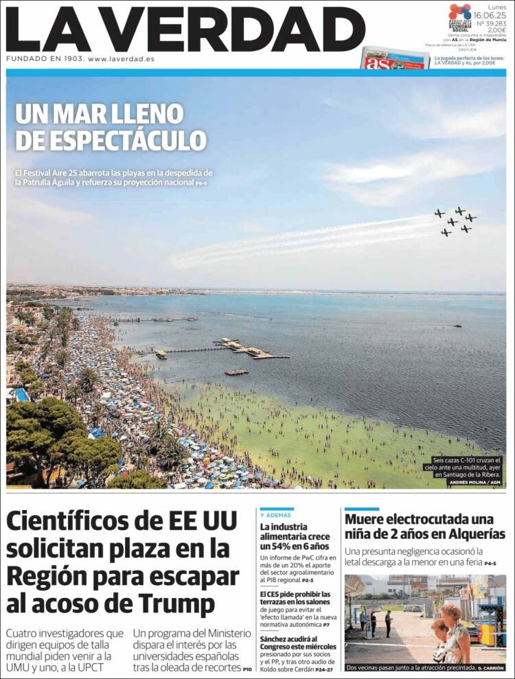 Portada de La Verdad de Murcia (España)