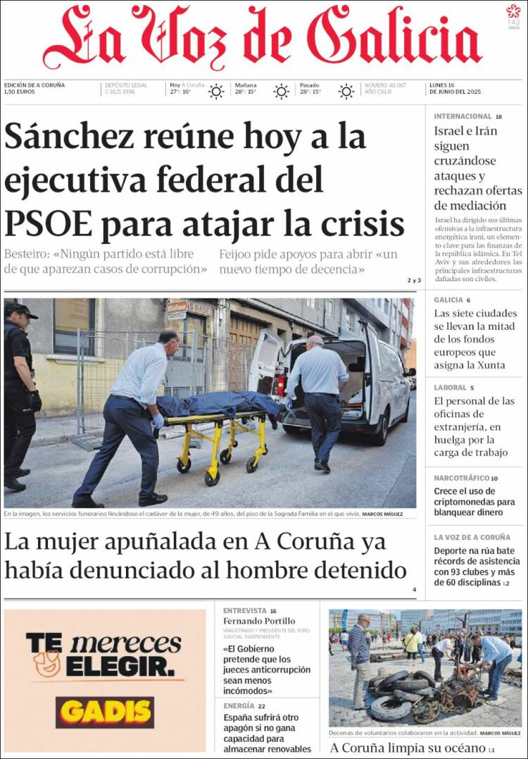 Portada de La Voz de Galicia (España)