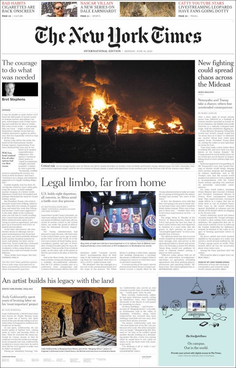 Portada de International New York Times (Europe)