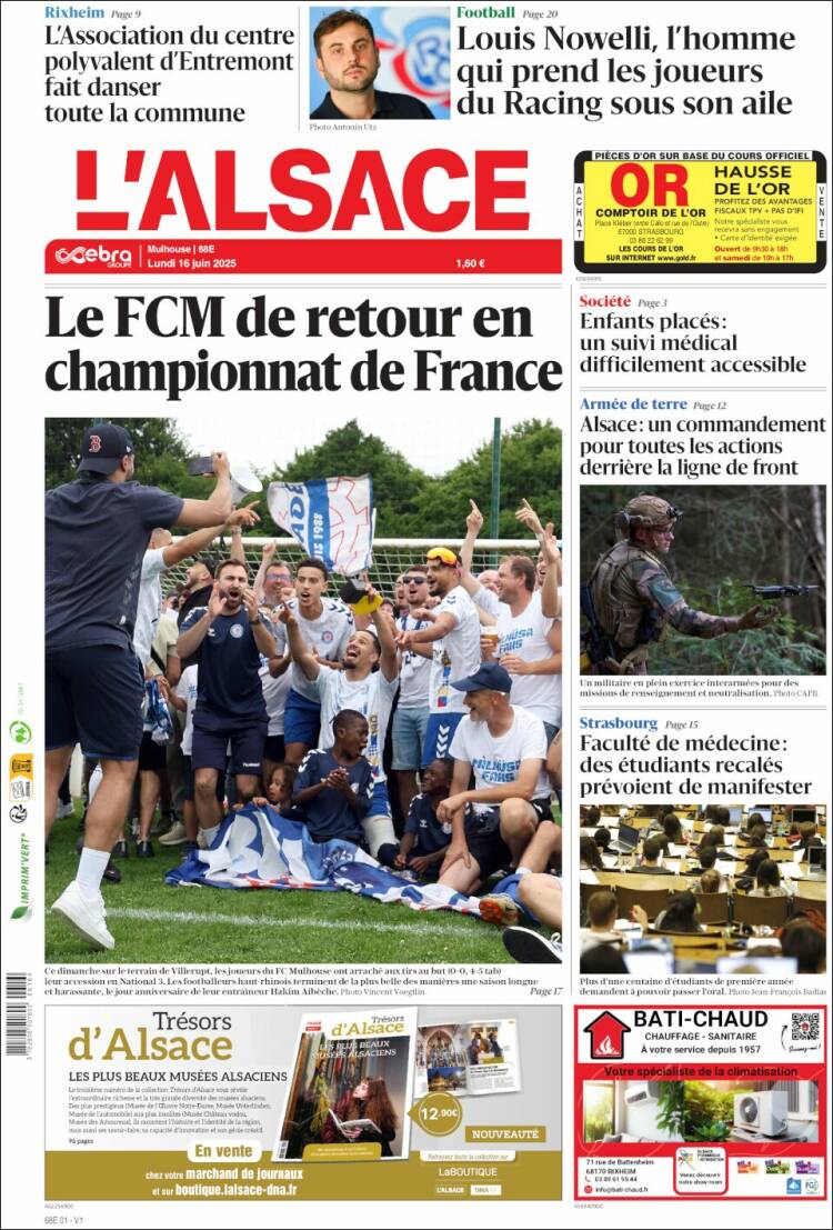 Portada de Journal L'Alsace (France)