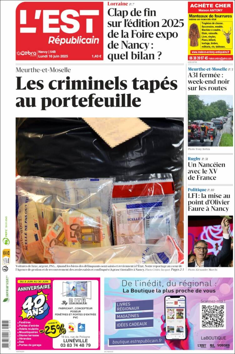 Portada de L'Est Republicain (France)