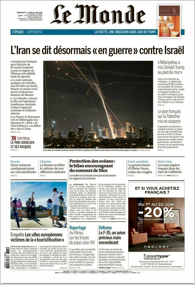 Portada de Le Monde (France)