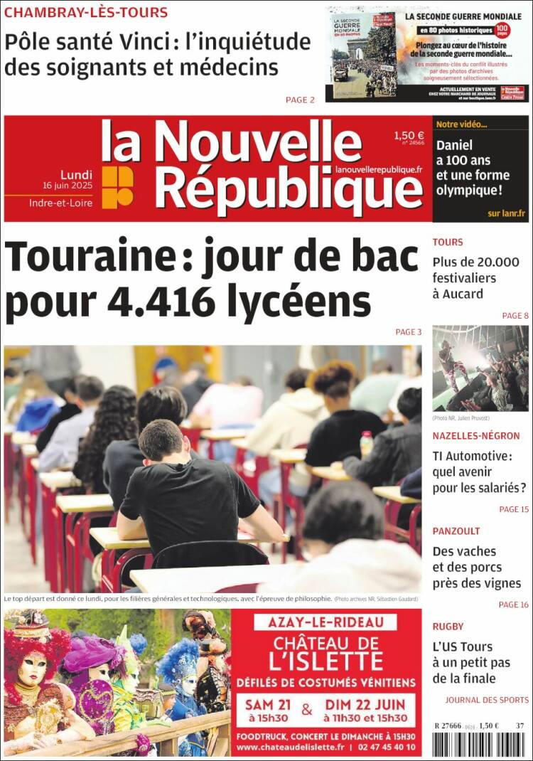 Portada de La Nouvelle Republique (France)
