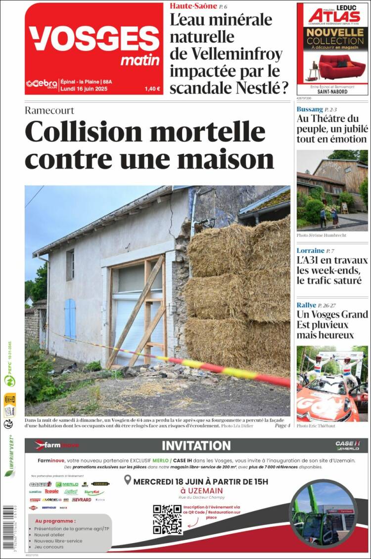 Portada de Vosges Matin (France)