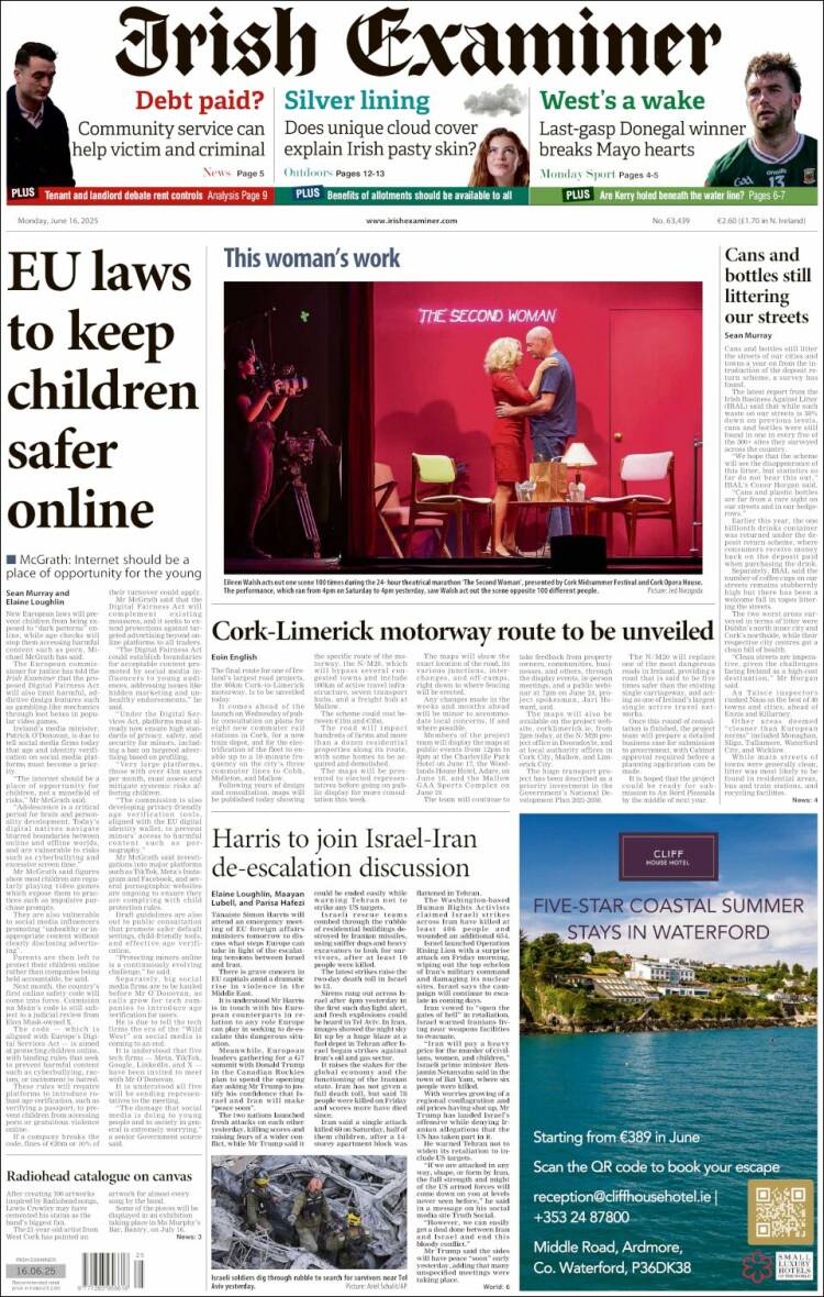 Portada de Irish Examiner (Irlanda)