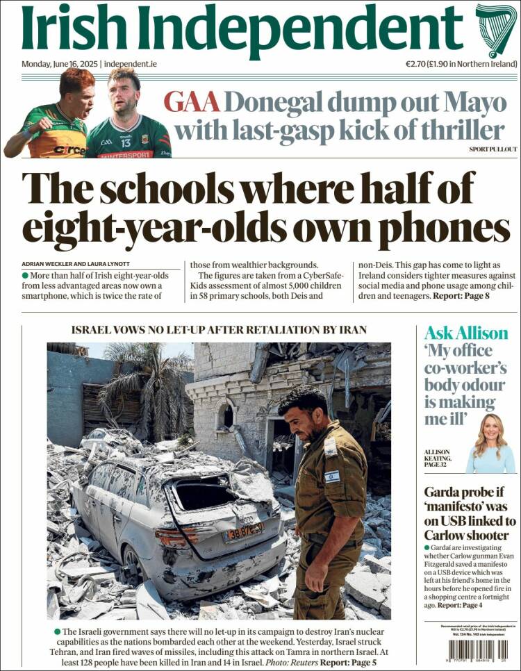 Portada de Irish Independent (Irlanda)