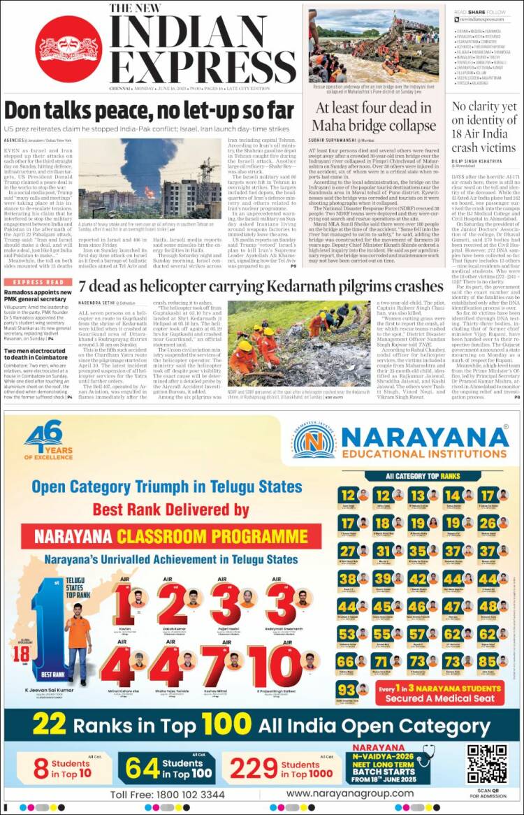 Portada de New Indian Express (India)