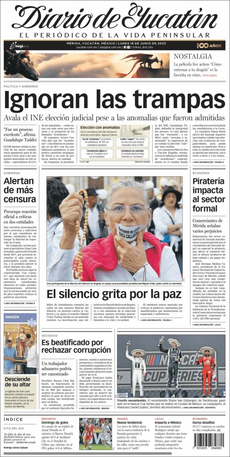 Portada de Diario de Yucatán (México)
