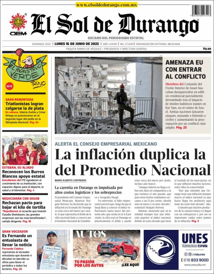 Portada de El Sol de Durango (México)
