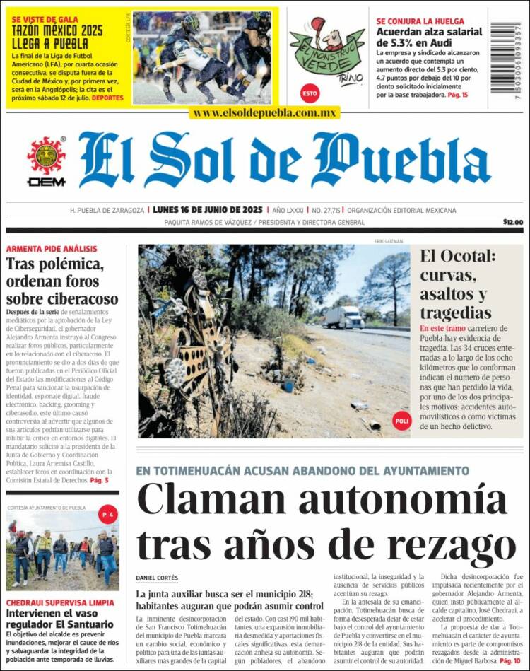 Portada de El Sol de Puebla (México)