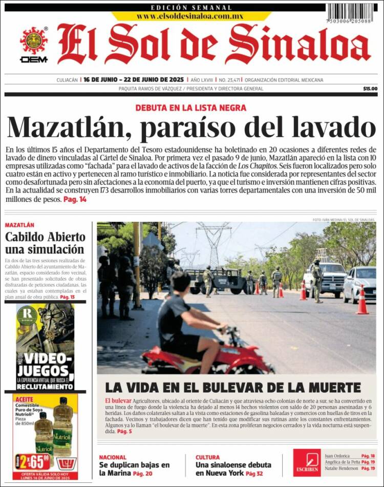 Portada de El Sol de Sinaloa (México)