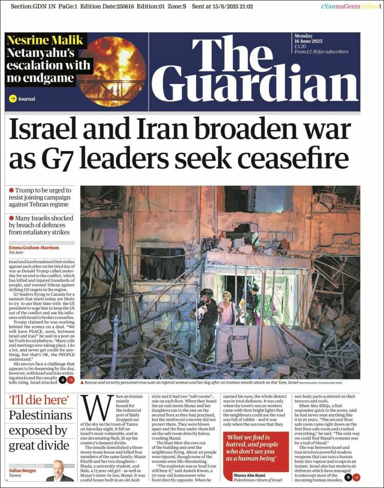 Portada de The Guardian (Reino Unido)