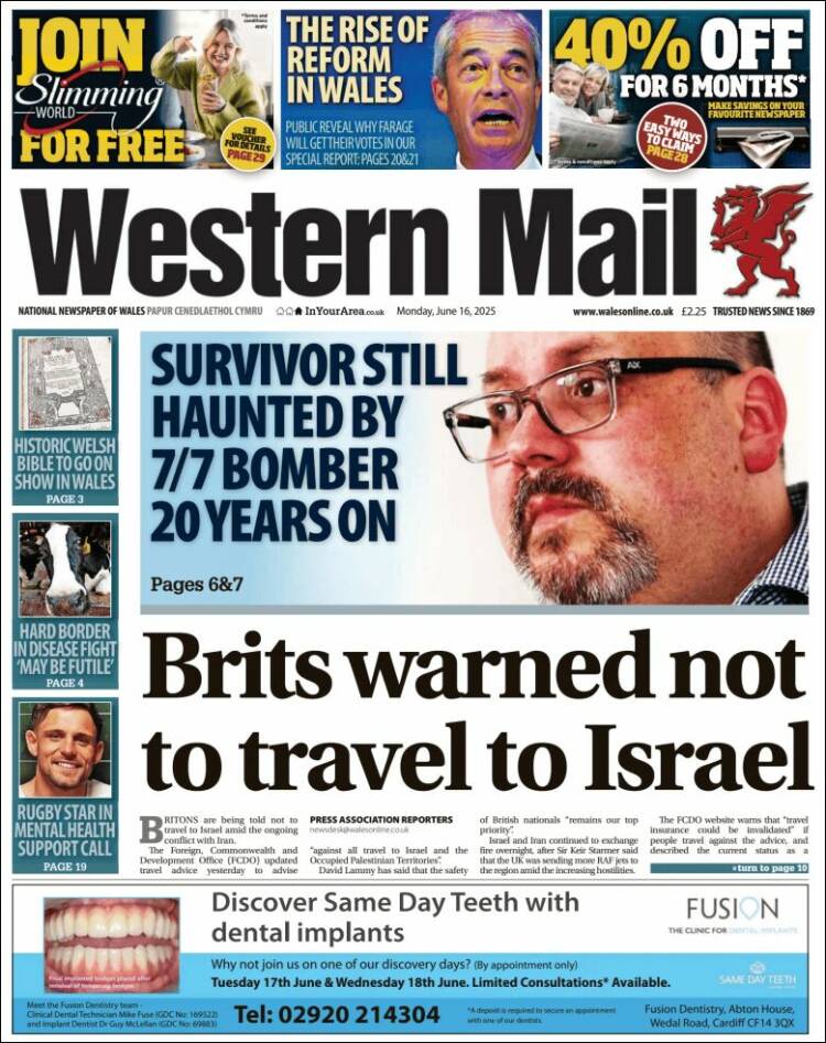 Portada de Western Mail (Reino Unido)