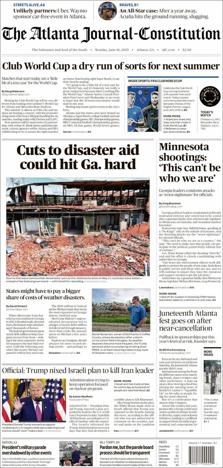 Portada de The Atlanta Journal-Constitution (USA)