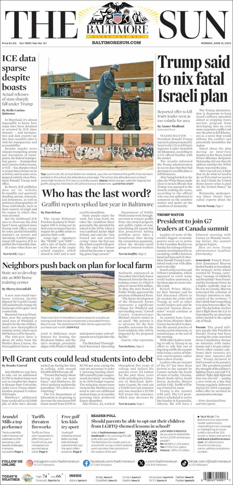 Portada de The Baltimore Sun (USA)