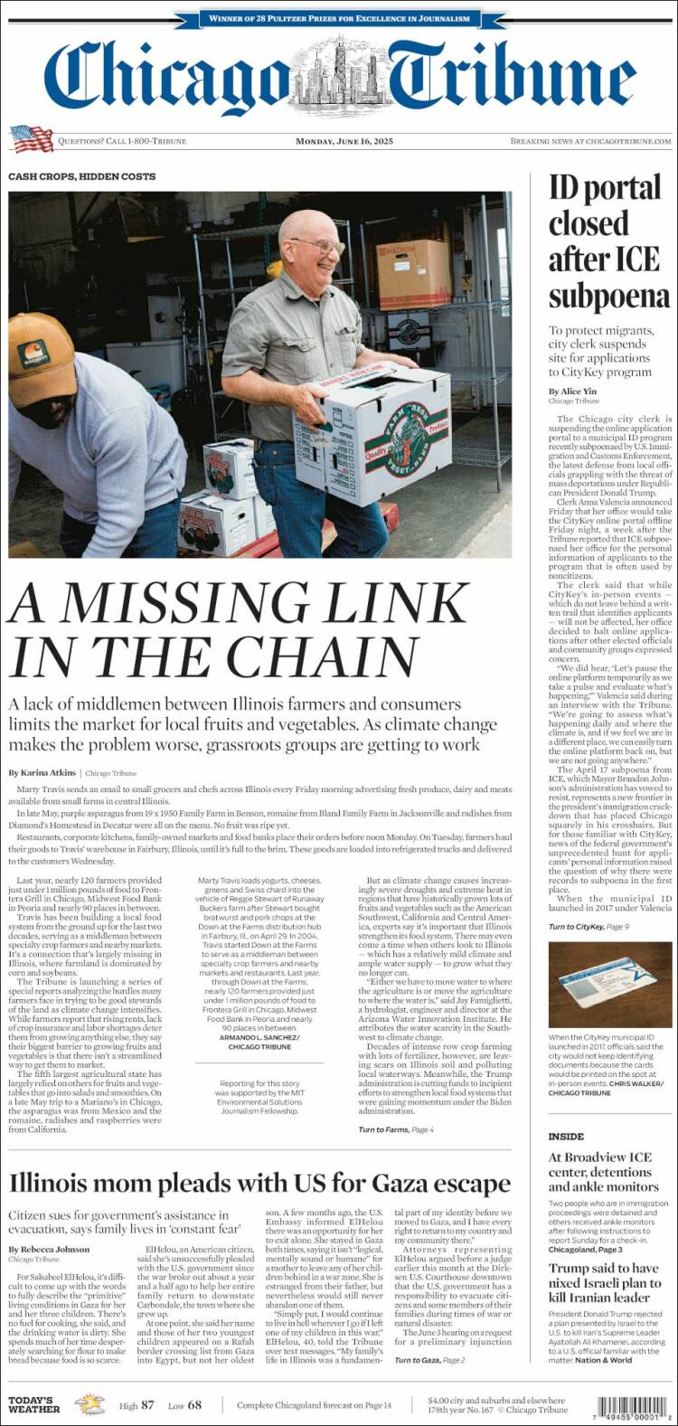 Portada de Chicago Tribune (USA)
