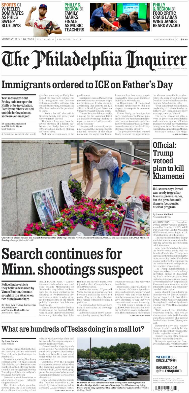 Portada de Philadelphia Inquirer (USA)