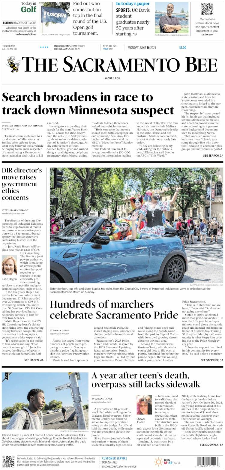 Portada de The Sacramento Bee (USA)
