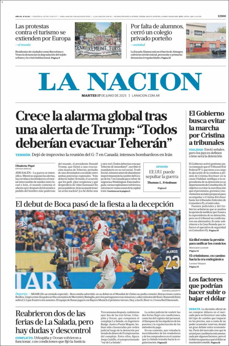 Portada de La Nación (Argentina)
