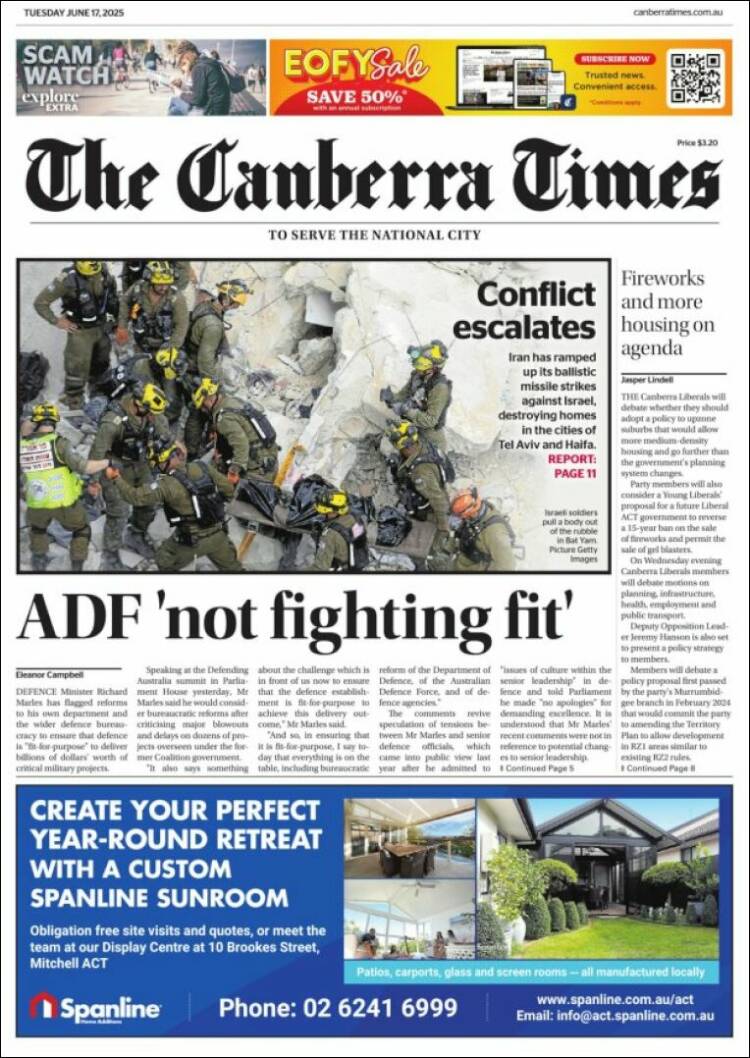 Portada de The Canberra Times (Australia)