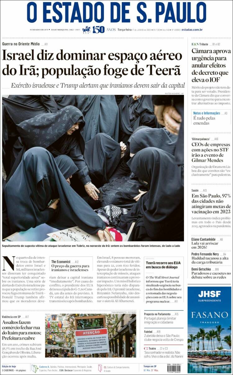 Portada de O Estado de São Paulo (Brasil)