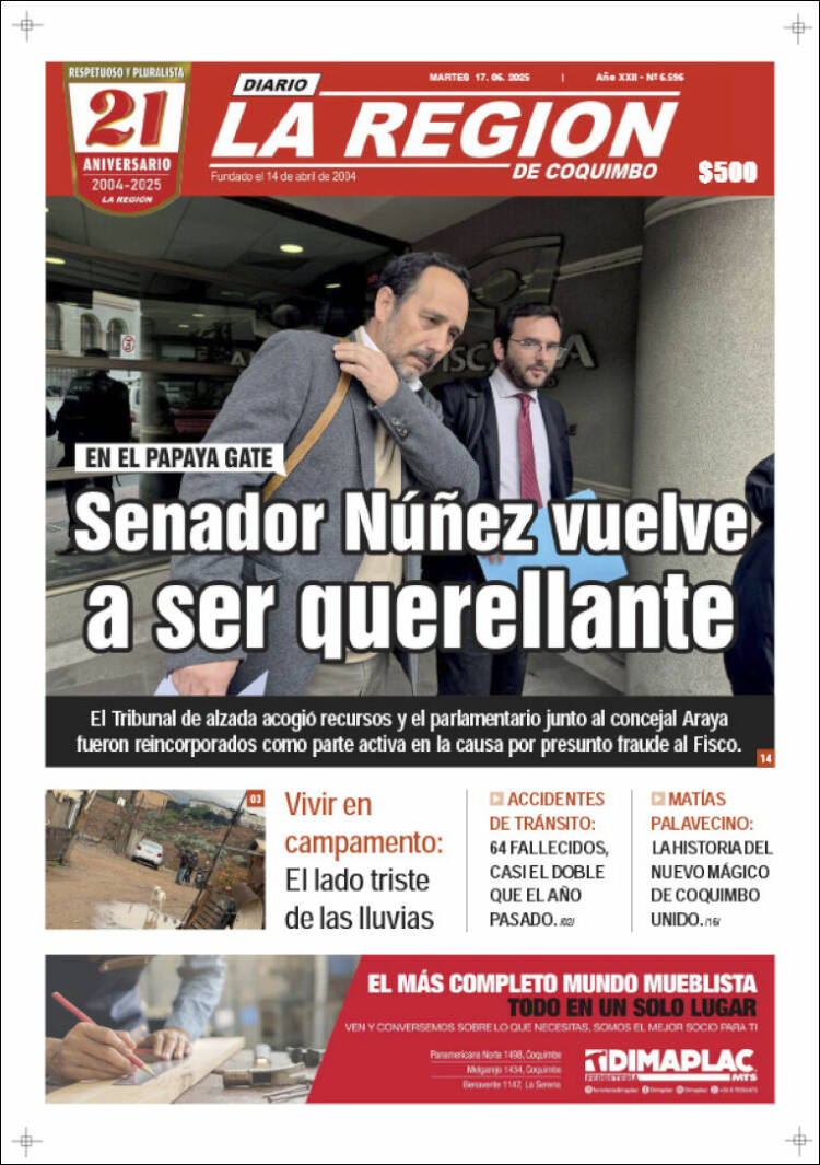Portada de Diario La Región de Coquimbo (Chile)