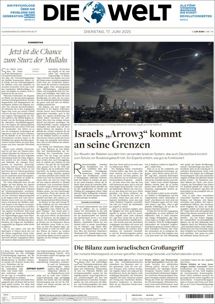 Portada de Die Welt (Germany)